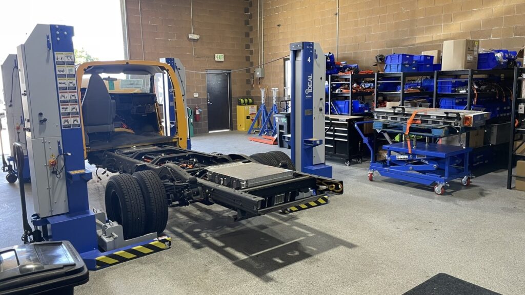 Electric bus repair work in the Fleet EForce workshop